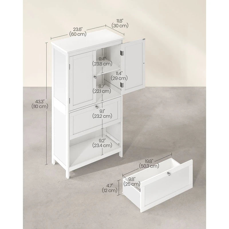 Mueble de almacenamiento alto moderno para baño con 2 cajones y estante ajustable - 11.8D x 23.6W x 43.3H