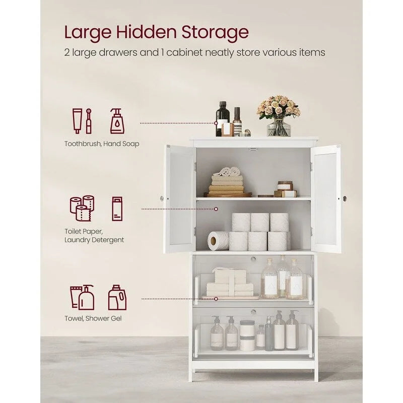 Mueble de almacenamiento alto moderno para baño con 2 cajones y estante ajustable - 11.8D x 23.6W x 43.3H