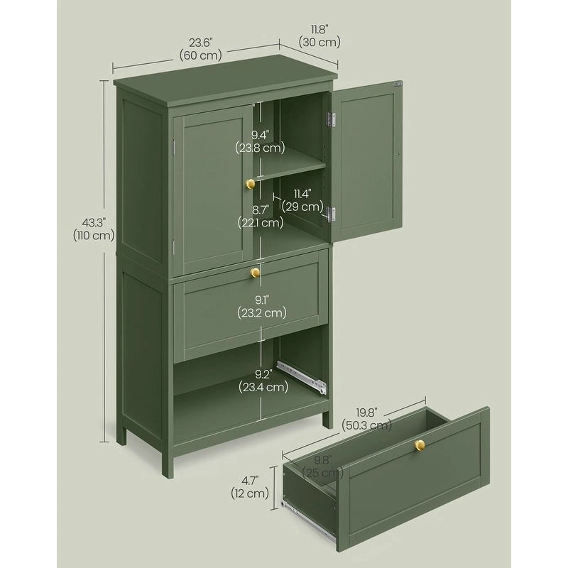 Mueble de almacenamiento alto moderno para baño con 2 cajones y estante ajustable - 11.8D x 23.6W x 43.3H