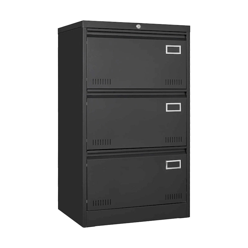 Archivador metálico con cerradura de 3 cajones, blanco/negro, para un solo usuario