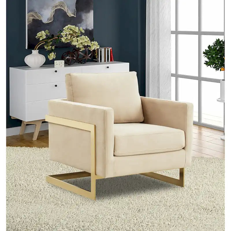 Sillón Acento Aterciopelado Beige de Mediados de Siglo - Asiento Individual