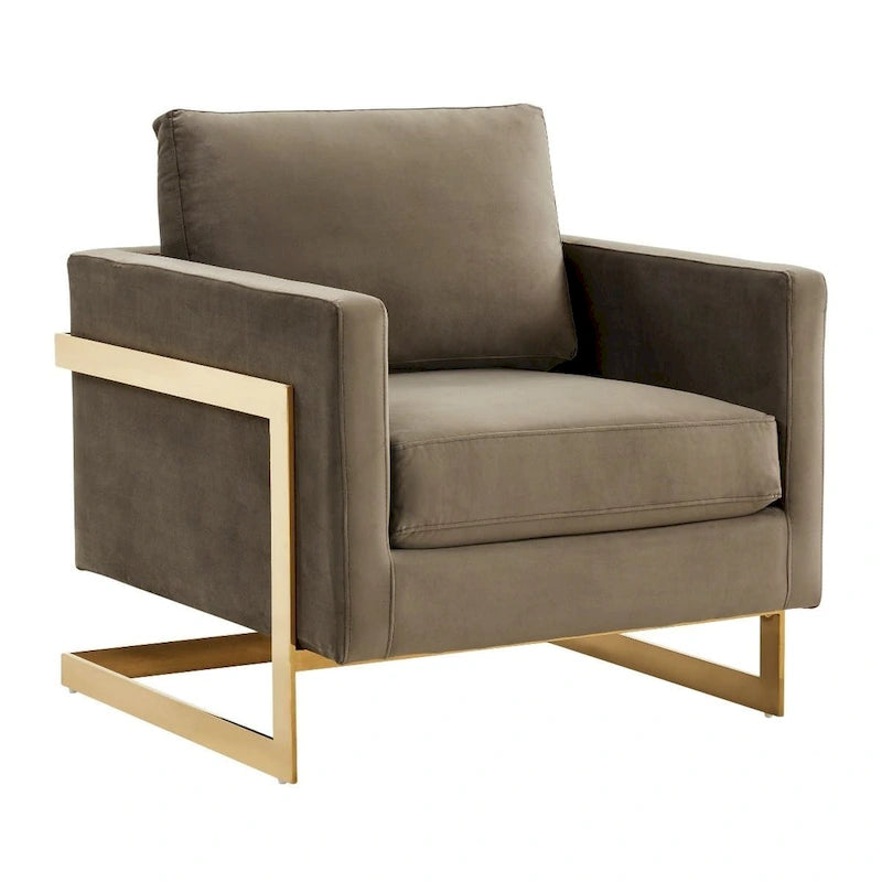 Sillón Acento Aterciopelado Beige de Mediados de Siglo - Asiento Individual