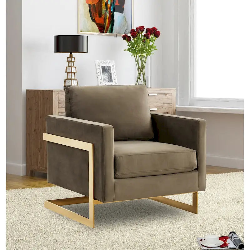 Sillón Acento Aterciopelado Beige de Mediados de Siglo - Asiento Individual