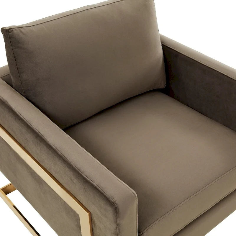 Sillón Acento Aterciopelado Beige de Mediados de Siglo - Asiento Individual