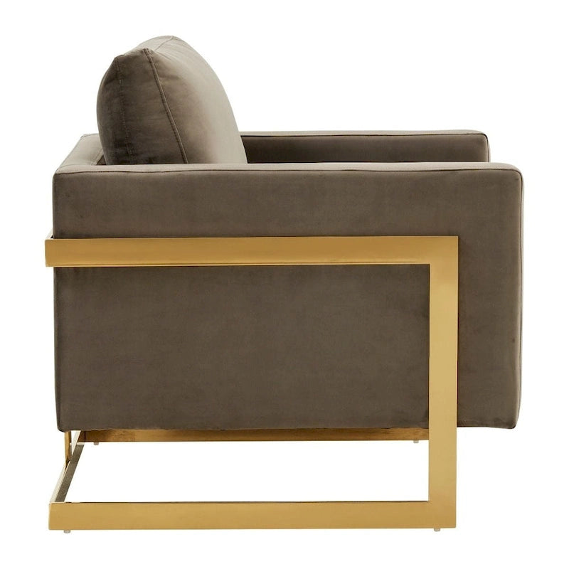 Sillón Acento Aterciopelado Beige de Mediados de Siglo - Asiento Individual