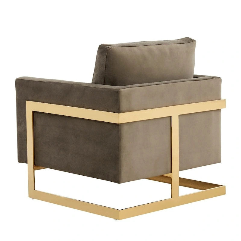 Sillón Acento Aterciopelado Beige de Mediados de Siglo - Asiento Individual