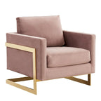 Sillón Acento Aterciopelado Beige de Mediados de Siglo - Asiento Individual