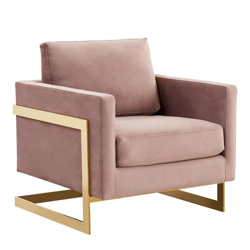 Sillón Acento Aterciopelado Beige de Mediados de Siglo - Asiento Individual