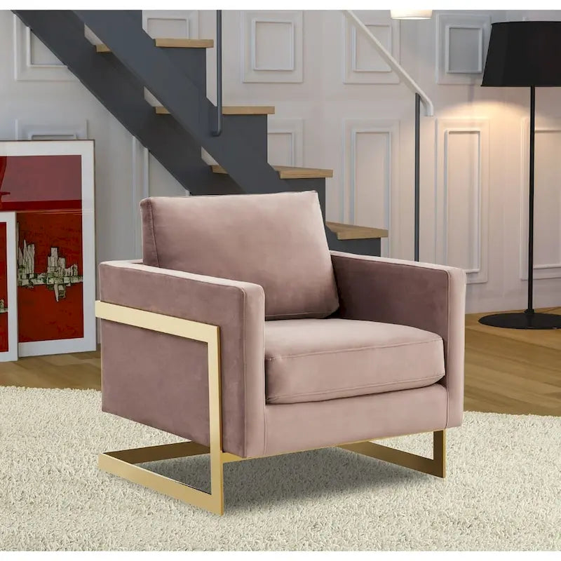 Sillón Acento Aterciopelado Beige de Mediados de Siglo - Asiento Individual