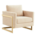 Sillón Acento Aterciopelado Beige de Mediados de Siglo - Asiento Individual