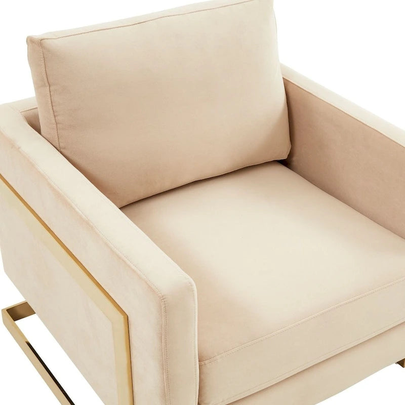 Sillón Acento Aterciopelado Beige de Mediados de Siglo - Asiento Individual