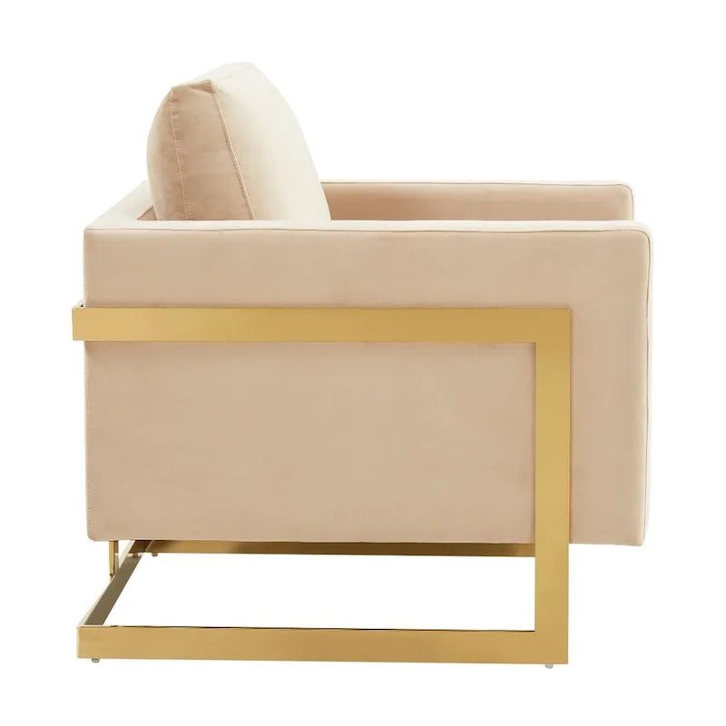 Sillón Acento Aterciopelado Beige de Mediados de Siglo - Asiento Individual