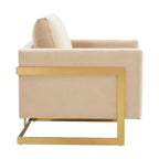 Sillón Acento Aterciopelado Beige de Mediados de Siglo - Asiento Individual