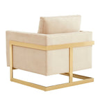 Sillón Acento Aterciopelado Beige de Mediados de Siglo - Asiento Individual