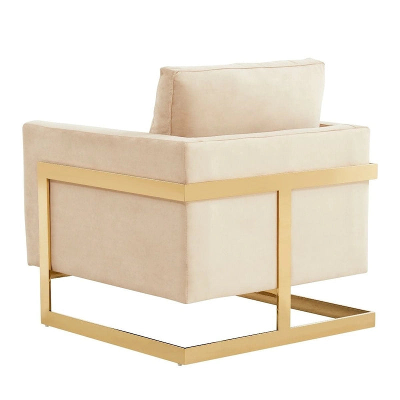 Sillón Acento Aterciopelado Beige de Mediados de Siglo - Asiento Individual
