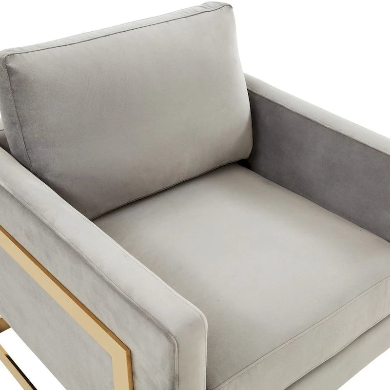 Sillón Acento Aterciopelado Beige de Mediados de Siglo - Asiento Individual