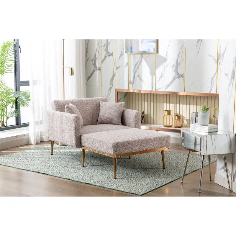 Sillón tapizado Teddy con patas de oro rosa, asiento individual — Gris / Rosa / Amarillo / Blanco / Camel
