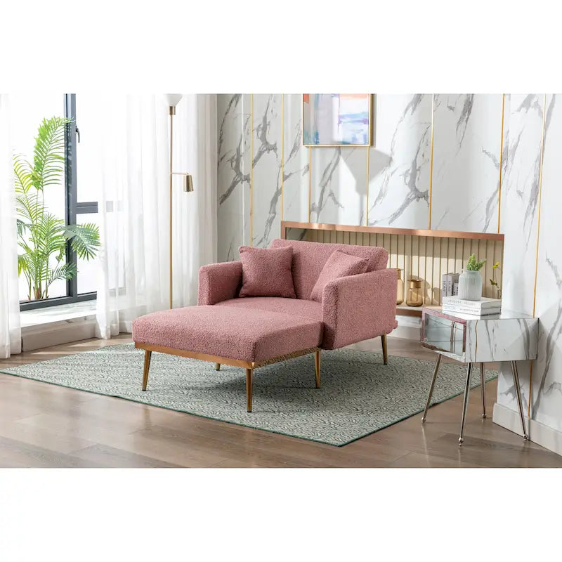 Sillón tapizado Teddy con patas de oro rosa, asiento individual — Gris / Rosa / Amarillo / Blanco / Camel