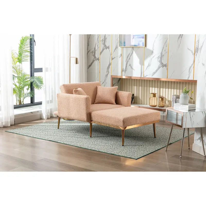 Sillón tapizado Teddy con patas de oro rosa, asiento individual — Gris / Rosa / Amarillo / Blanco / Camel