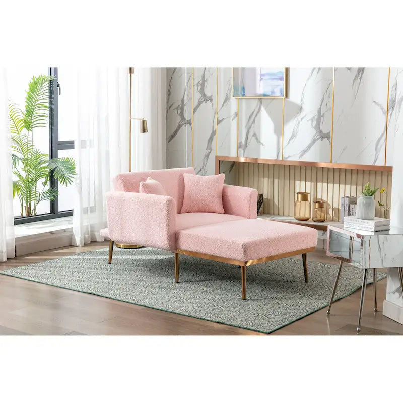 Sillón tapizado Teddy con patas de oro rosa, asiento individual — Gris / Rosa / Amarillo / Blanco / Camel