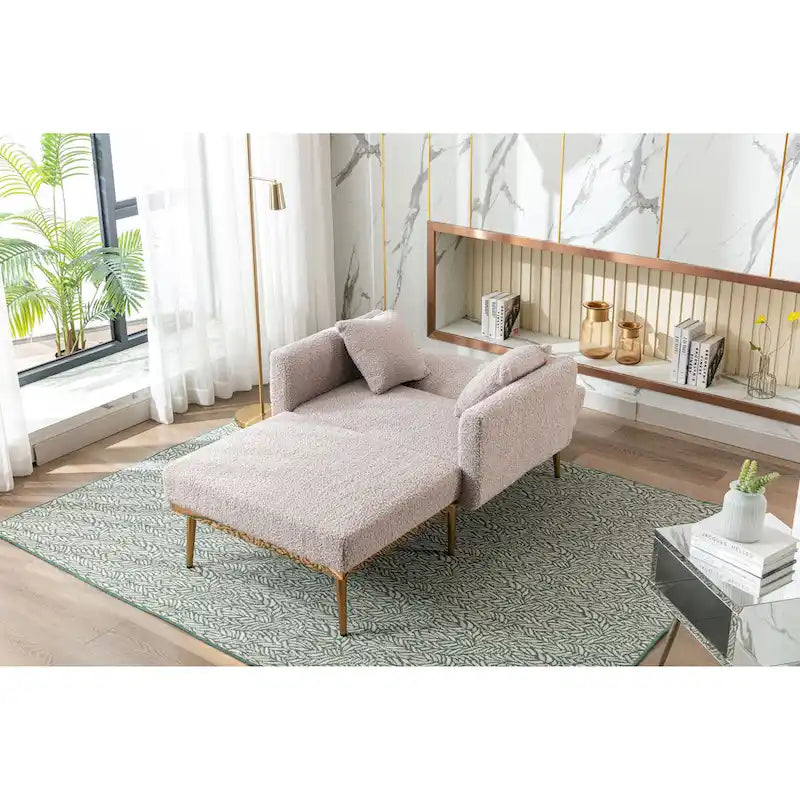 Sillón tapizado Teddy con patas de oro rosa, asiento individual — Gris / Rosa / Amarillo / Blanco / Camel