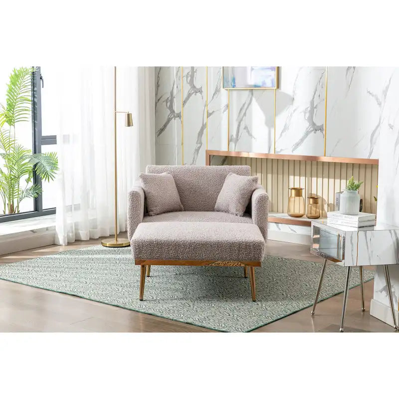 Sillón tapizado Teddy con patas de oro rosa, asiento individual — Gris / Rosa / Amarillo / Blanco / Camel