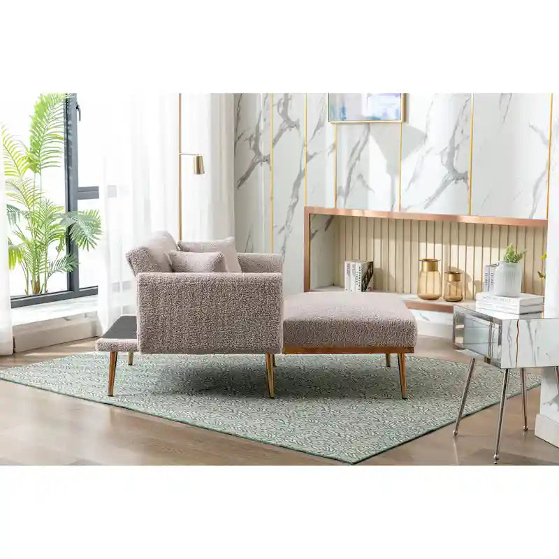Sillón tapizado Teddy con patas de oro rosa, asiento individual — Gris / Rosa / Amarillo / Blanco / Camel