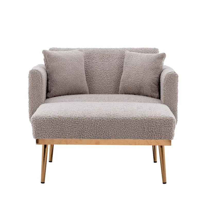Sillón tapizado Teddy con patas de oro rosa, asiento individual — Gris / Rosa / Amarillo / Blanco / Camel
