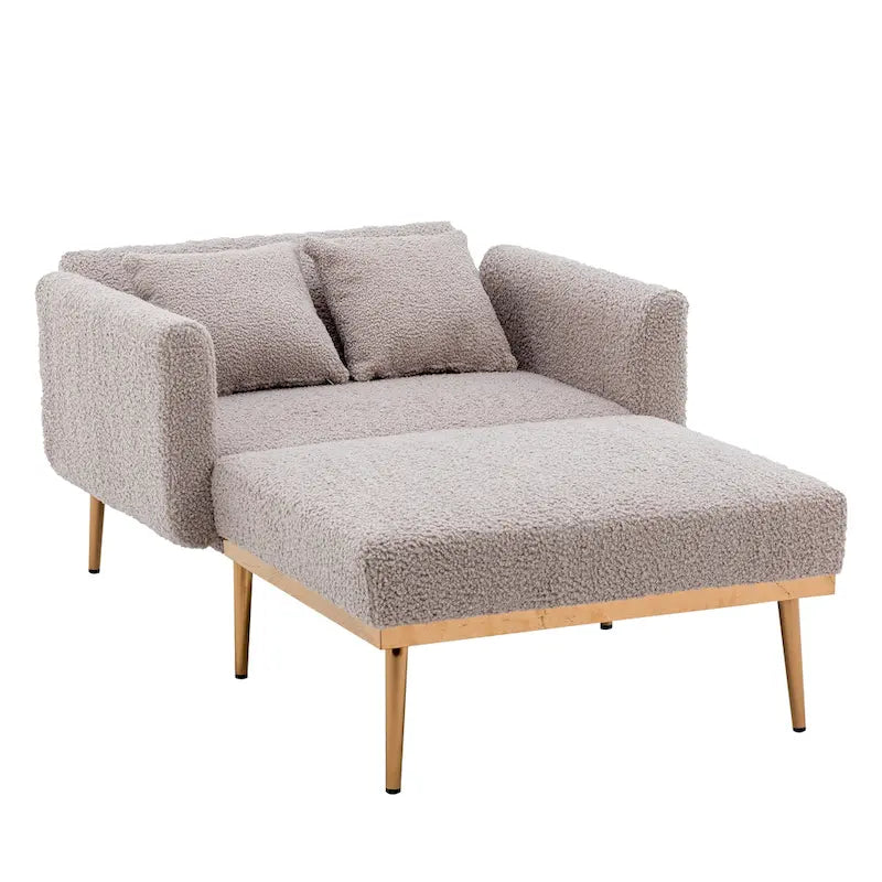 Sillón tapizado Teddy con patas de oro rosa, asiento individual — Gris / Rosa / Amarillo / Blanco / Camel