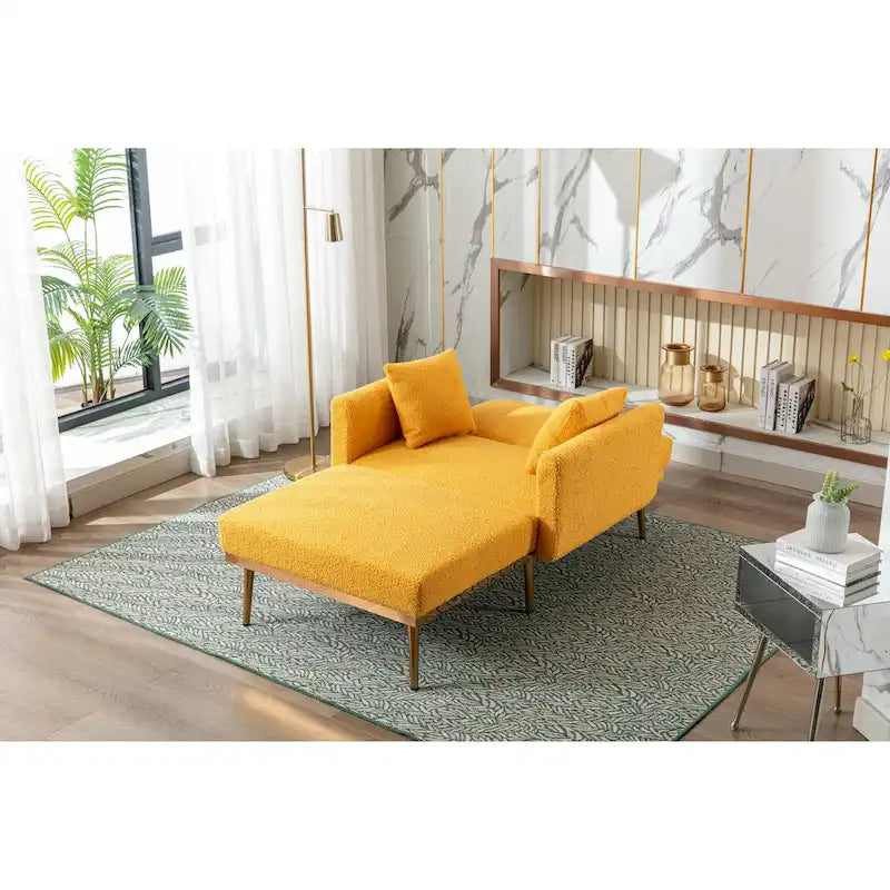 Sillón tapizado Teddy con patas de oro rosa, asiento individual — Gris / Rosa / Amarillo / Blanco / Camel