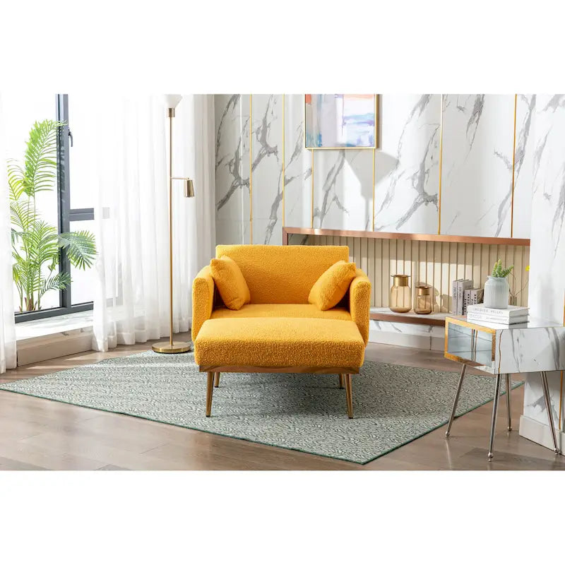 Sillón tapizado Teddy con patas de oro rosa, asiento individual — Gris / Rosa / Amarillo / Blanco / Camel