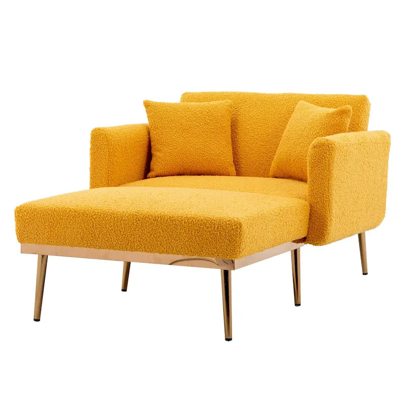 Sillón tapizado Teddy con patas de oro rosa, asiento individual — Gris / Rosa / Amarillo / Blanco / Camel