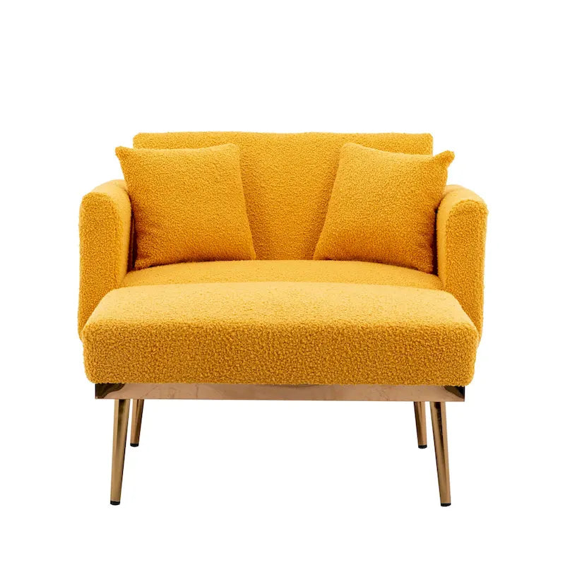 Sillón tapizado Teddy con patas de oro rosa, asiento individual — Gris / Rosa / Amarillo / Blanco / Camel