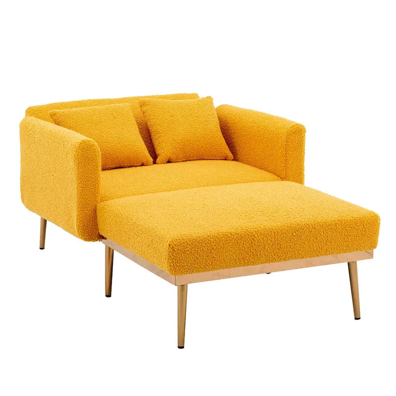 Sillón tapizado Teddy con patas de oro rosa, asiento individual — Gris / Rosa / Amarillo / Blanco / Camel