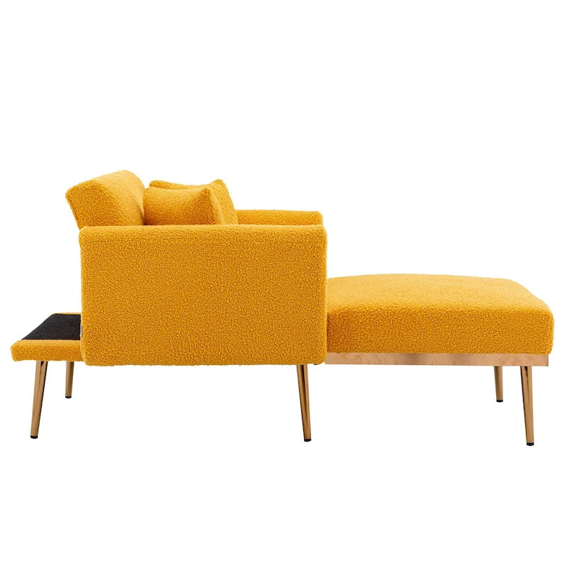 Sillón tapizado Teddy con patas de oro rosa, asiento individual — Gris / Rosa / Amarillo / Blanco / Camel