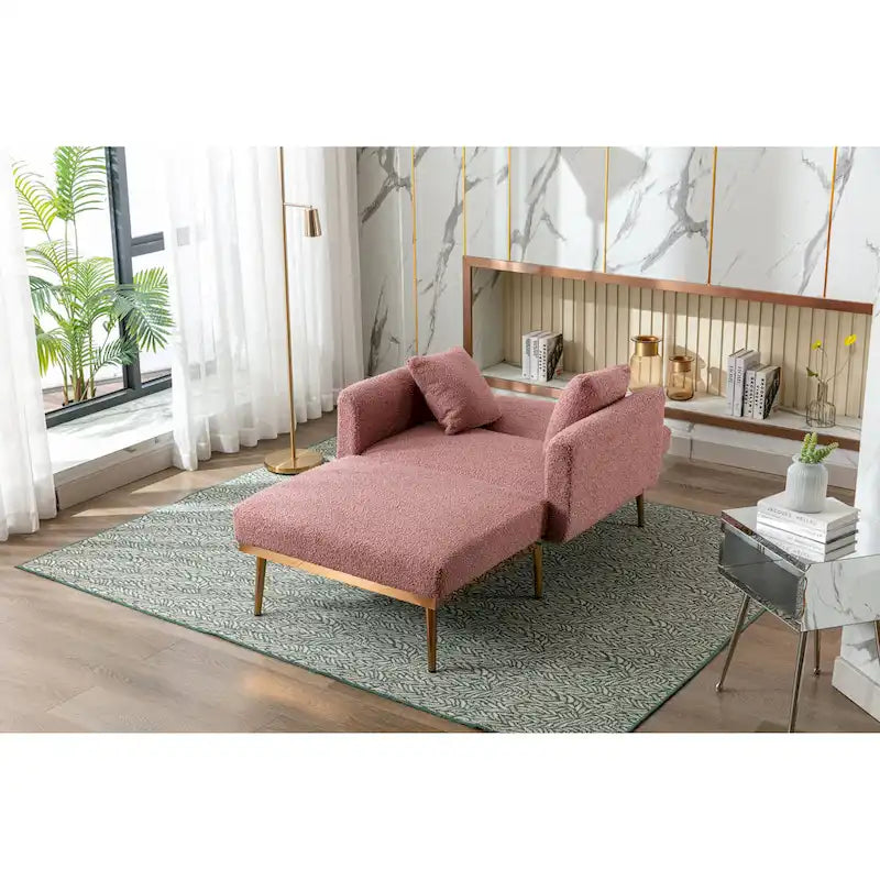 Sillón tapizado Teddy con patas de oro rosa, asiento individual — Gris / Rosa / Amarillo / Blanco / Camel