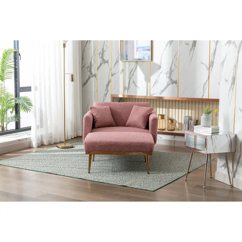 Sillón tapizado Teddy con patas de oro rosa, asiento individual — Gris / Rosa / Amarillo / Blanco / Camel