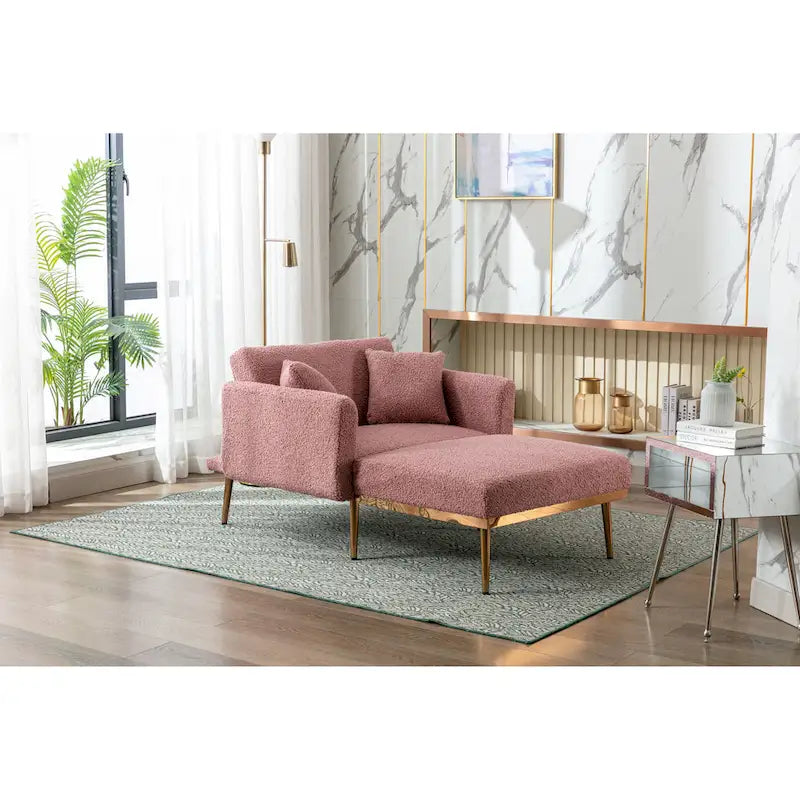 Sillón tapizado Teddy con patas de oro rosa, asiento individual — Gris / Rosa / Amarillo / Blanco / Camel