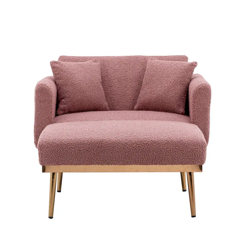 Sillón tapizado Teddy con patas de oro rosa, asiento individual — Gris / Rosa / Amarillo / Blanco / Camel
