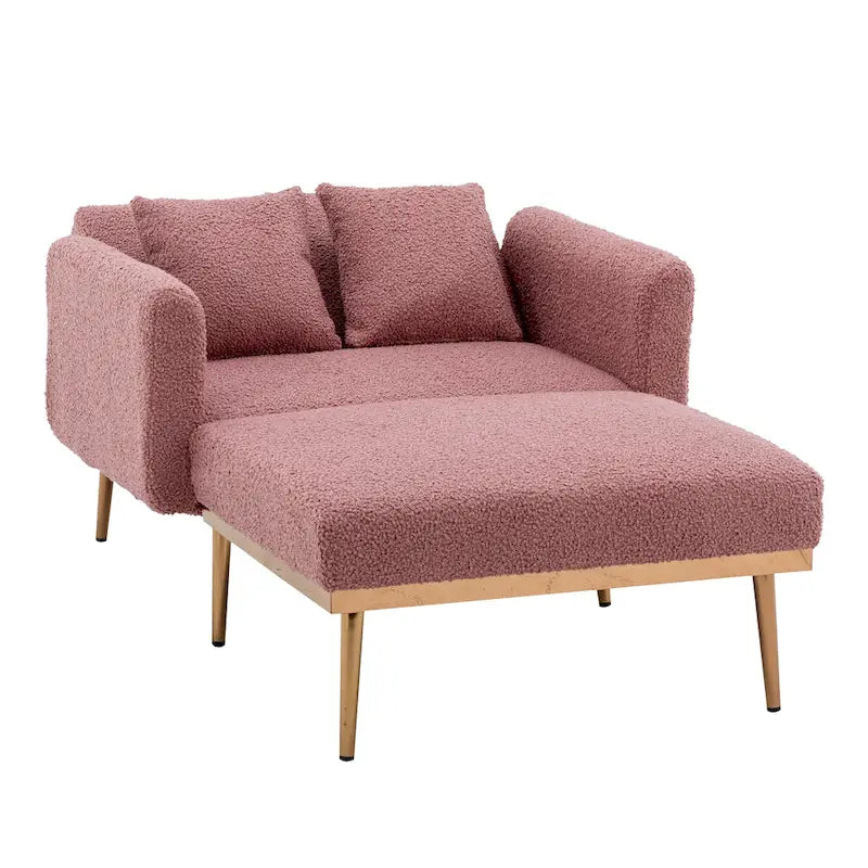 Sillón tapizado Teddy con patas de oro rosa, asiento individual — Gris / Rosa / Amarillo / Blanco / Camel