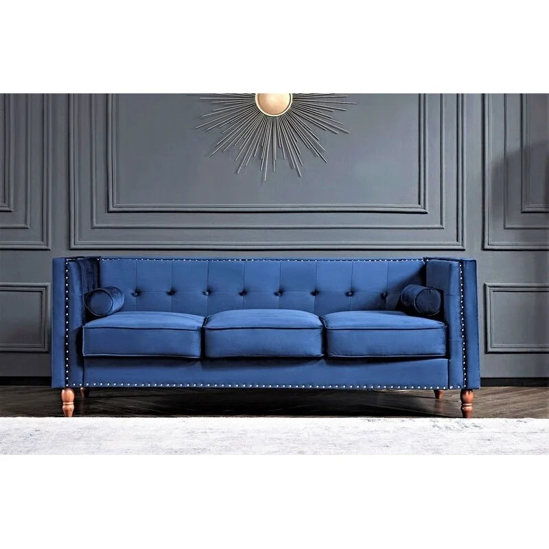 Sofá de terciopelo de dos plazas con brazos cuadrados en azul / verde / gris / marfil