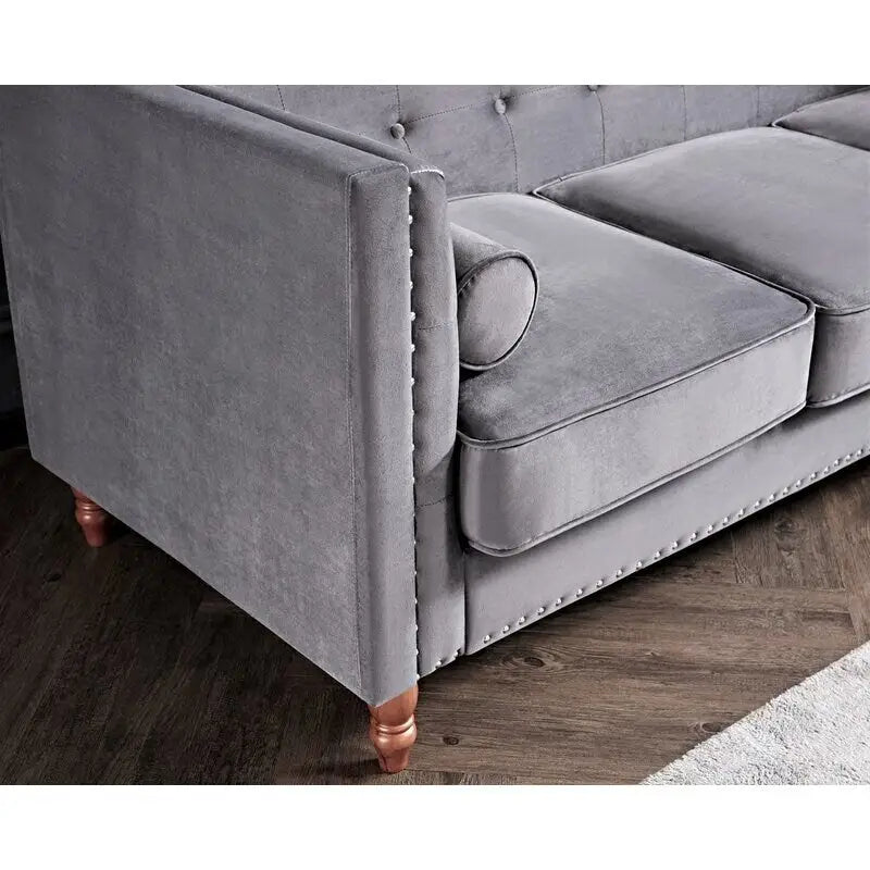 Sofá de terciopelo de dos plazas con brazos cuadrados en azul / verde / gris / marfil