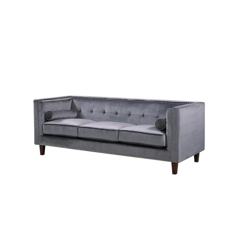 Sofá de terciopelo de dos plazas con brazos cuadrados en azul / verde / gris / marfil