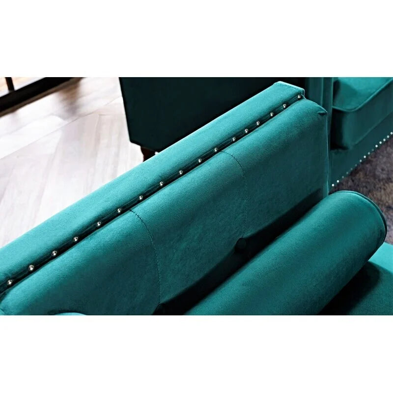 Sofá de terciopelo de dos plazas con brazos cuadrados en azul / verde / gris / marfil