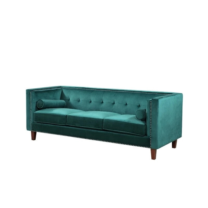 Sofá de terciopelo de dos plazas con brazos cuadrados en azul / verde / gris / marfil