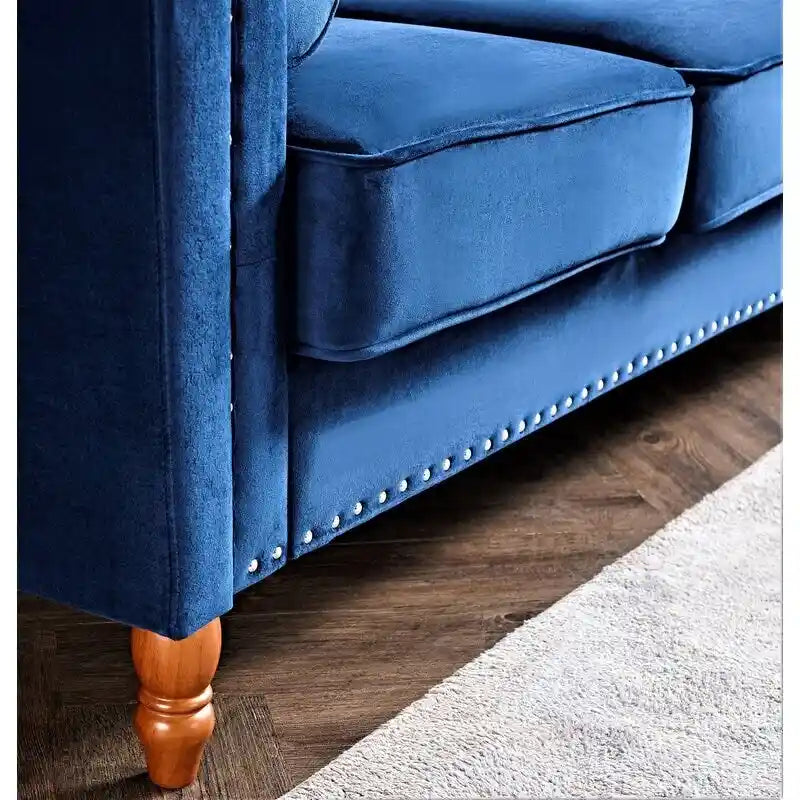 Sofá de terciopelo de dos plazas con brazos cuadrados en azul / verde / gris / marfil