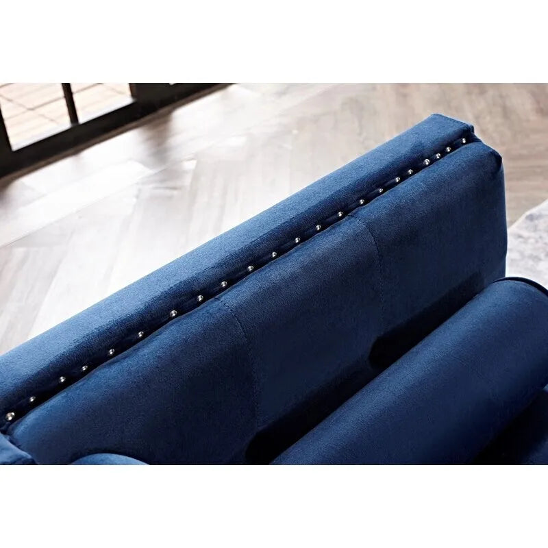 Sofá de terciopelo de dos plazas con brazos cuadrados en azul / verde / gris / marfil