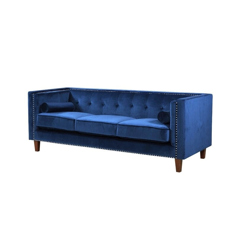 Sofá de terciopelo de dos plazas con brazos cuadrados en azul / verde / gris / marfil