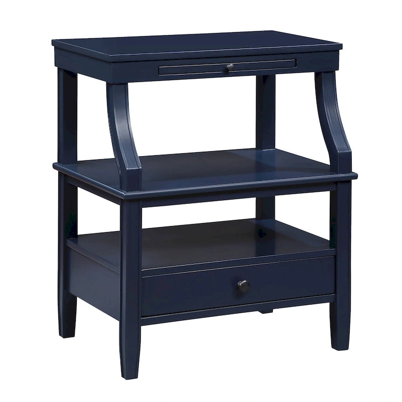 Mesa auxiliar de 3 niveles con cajón y bandeja extraíble para bebidas — Azul marino / Gris envejecido / Blanco envejecido, 1 persona
