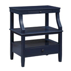 Mesa auxiliar de 3 niveles con cajón y bandeja extraíble para bebidas — Azul marino / Gris envejecido / Blanco envejecido, 1 persona